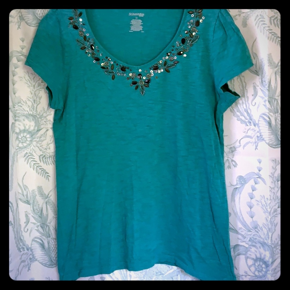 Teal Beaded St. John’s Bay T-Shirt L - Picture 1 of 2